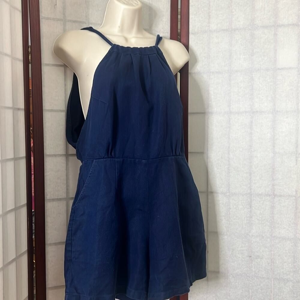 IN GOD WE TRUST BLUE OPEN BACK ROMPER JUMPSUIT SIZED XS